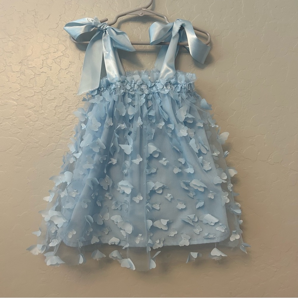 Wild + Rae baby blue butterfly tulle tie strap dress size 12-18 months